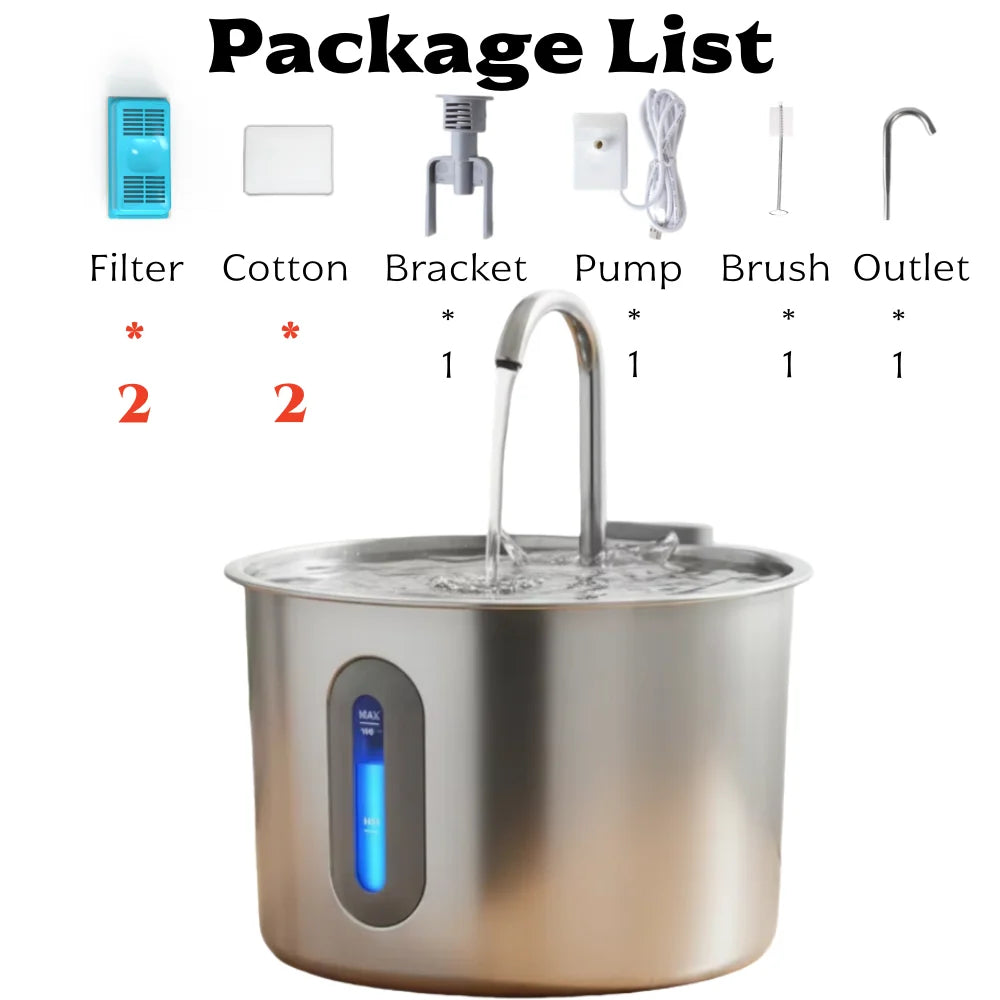 Pet Water Fountain for Cats 74oz/2.2L Stainless Steel Drinking Dispenser