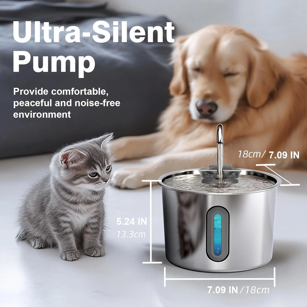 Pet Water Fountain for Cats 74oz/2.2L Stainless Steel Drinking Dispenser