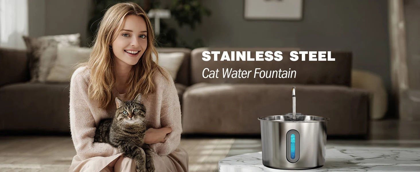 Pet Water Fountain for Cats 74oz/2.2L Stainless Steel Drinking Dispenser