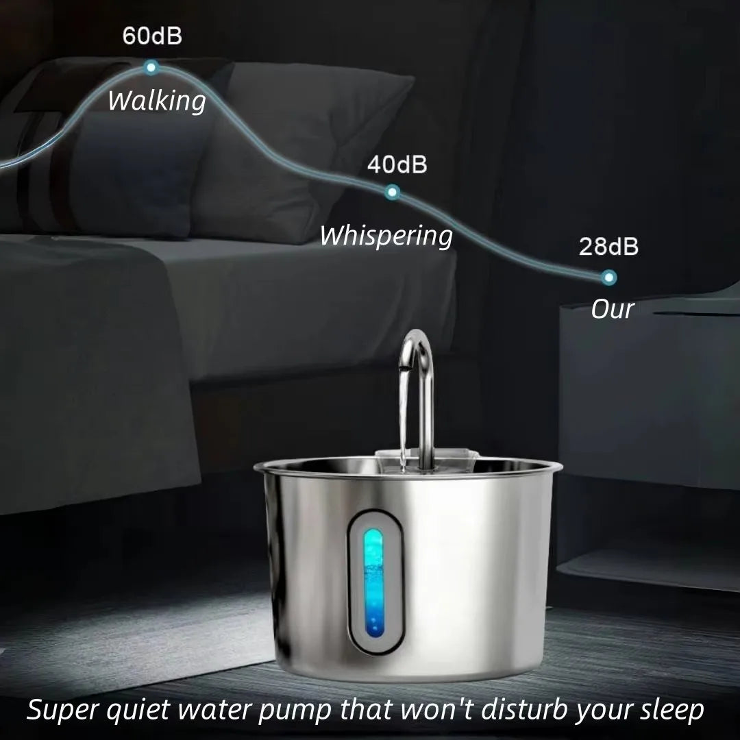 Pet Water Fountain for Cats 74oz/2.2L Stainless Steel Drinking Dispenser