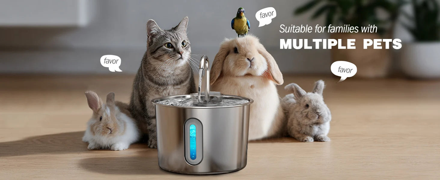 Pet Water Fountain for Cats 74oz/2.2L Stainless Steel Drinking Dispenser