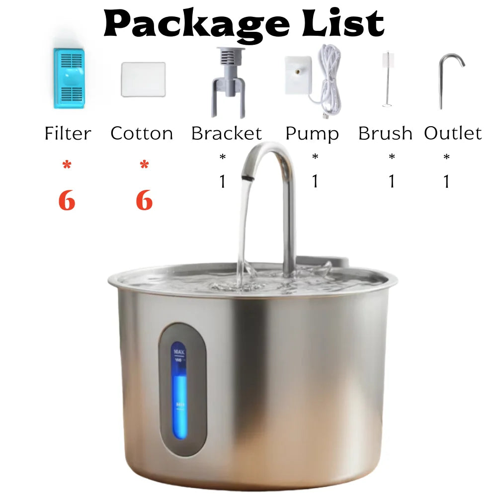 Pet Water Fountain for Cats 74oz/2.2L Stainless Steel Drinking Dispenser